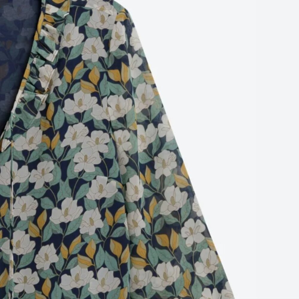 EUC✨ DANIEL RAINN navy women's XL Camila Ruffle Detail 3/4 sleeve Blouse - Picture 17 of 17